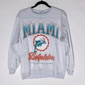 NFL Oversized Light Grey Miami Dolphins Football Crew Neck Sweatshirt XS